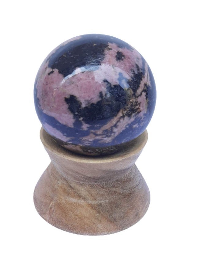 Maitri Export Natural Rhodonite Crystal Stone Natural Agate Ball Stone, Standard with Wooden stand1 Piece (Rhodonite) - Image 1